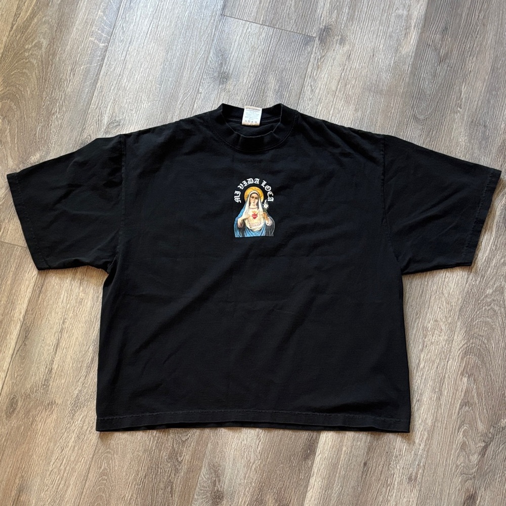 Mi Vida Loca LocaBlack T-Shirt with Religious Graphic